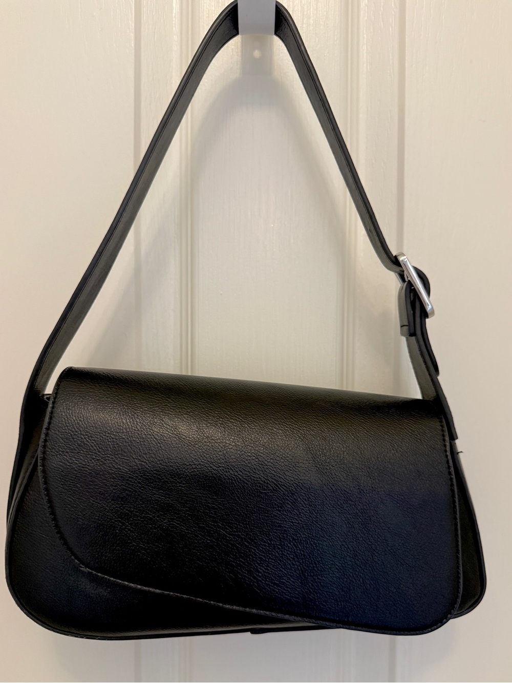 BCBGMaxAzria Black Leather-Effect Flap Shoulder Bag